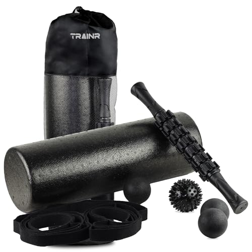 Trainr 7-Piece Massage Roller Kit with Carrying Bag Trnr-MRK-BLK, Exercise