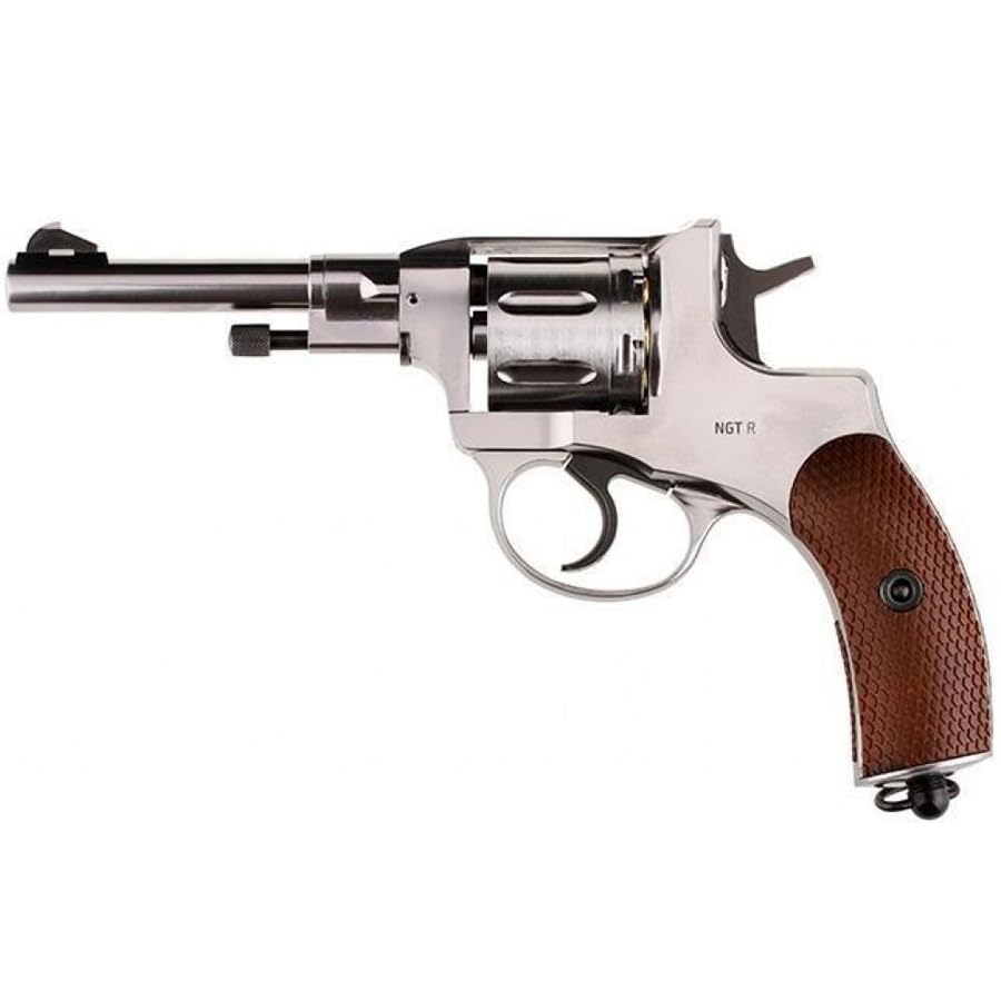 Revólver Gletcher Nagant Silver CO2 (4,5mm) | Pack Pistola de balines (perdigones Bolas de Acero BB's). Arma de Aire comprimido CO2 Calibre 4,5mm [2.1 Julios]