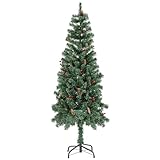 Magshion 4.5ft Pencil Christmas Tree with Pine Cones Berries Green Slim Unlit Hinged Xmas Tree with 345 Branch Tips for Home Office Indoor Outdoor Holiday Party Decor