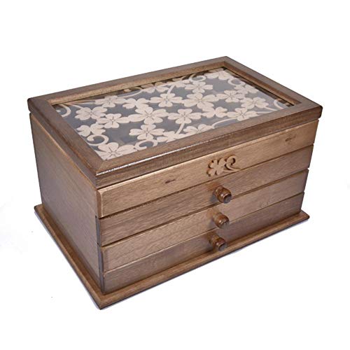 Cajas De Joyería, Caja De Almacenamiento De Joyería De Cereza Grande De 3 Capas, Vitrina, Organizador De Madera con 3 Cajones, Marrón Oscuro para Almacenamiento, Regalo De Cumpleaños, Regalo, Szseven