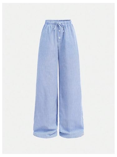 Image of SHENHE Girl's Linen Low Waisted Drawstring Button Front Loose Long Pants Casual Boho Trousers
