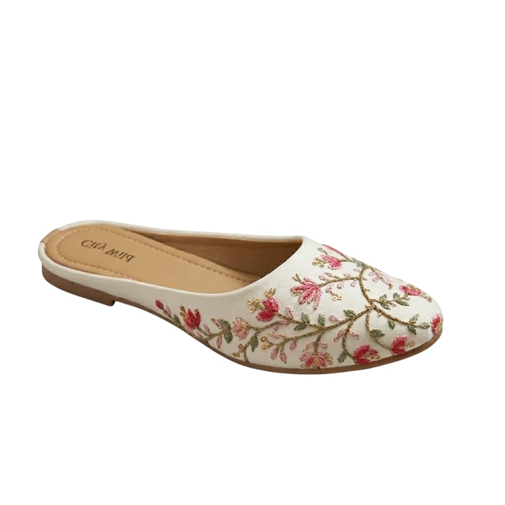 citywild Women Handmade Slippers | Soft & Comfortable Leather Noor - White Flat Mule | Casual Shoes for Indoor/Outdoor-picture-39