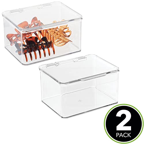 Mdesign Plastic Bathroom Storage Organizer Box With Hinge Lid For Closet, Shelf, Cupboard, Or Vanity, Hold Medicine, Soap, Lotion, Cotton Swabs, Masks, Styling Tools, 2 Pack, Clear #TOP1