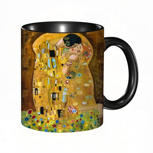 EKLMPS Original Mug en céramique,idéal comme cadeau,impression de haute qualité,mug à motifs,mug à thé,à café,330ml,peinture batik d'art abstrait inspirée de Klimt sur les terres de Gustav Klimt