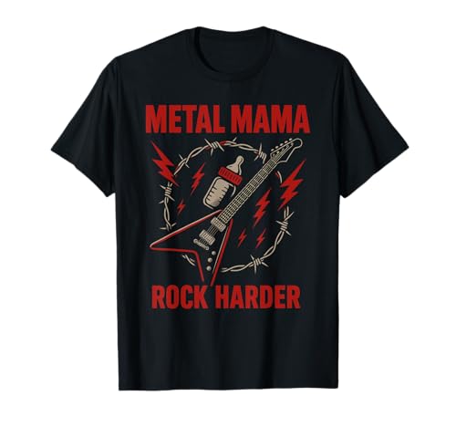 Metal Mamá Vida Rock Y Roll Madre Rosas Cráneo Grunge Camiseta