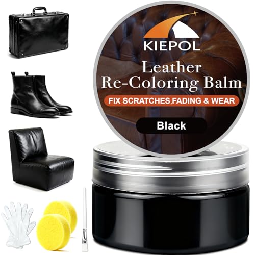 Black Leather Repair Kit, Black Leather Recoloring Balm, Leather Dye - Restore & Renew Scratch, Faded and Aged Leather & Vinyl Couches, Boots, Car Seats or Leather Furniture