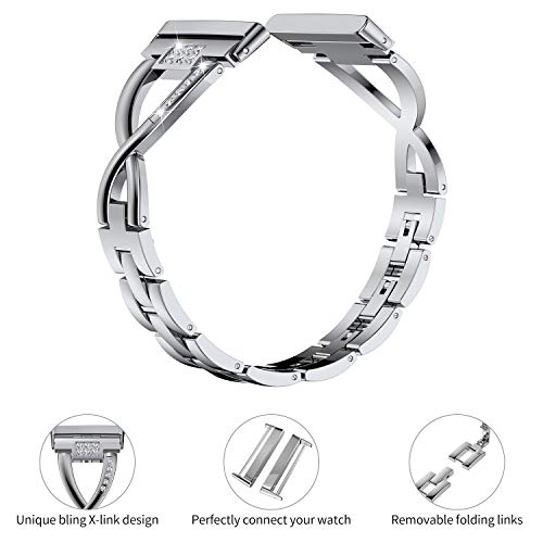 Wearlizer Compatible with Fitbit Versa 4/ Versa 3/ Sense 2/ Sense Strap for Women Dressy Metal Replacement Wristbands Bands Bling Rhinestone Bracelet Band for Fitbit Versa 4 Smartwatch - Image 2