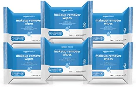 Amazon Basics Make Up Remover Wipes, Fragrance Free, 150 Count (6 Packs of 25) (Previously Solimo)
