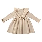 Xfglck Toddler Baby Girls Dress Knit Sweater Ruffle Long Sleeve Casual Dresses Fall Winter Outfit(Be
