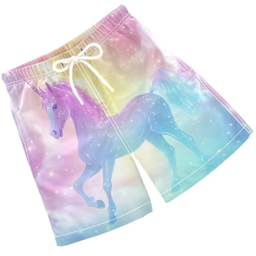 Pigsaly Boys' Swim Board Shorts Rainbow Unicorn Galaxy Boy's Swim Trunks Kids Swimwear M