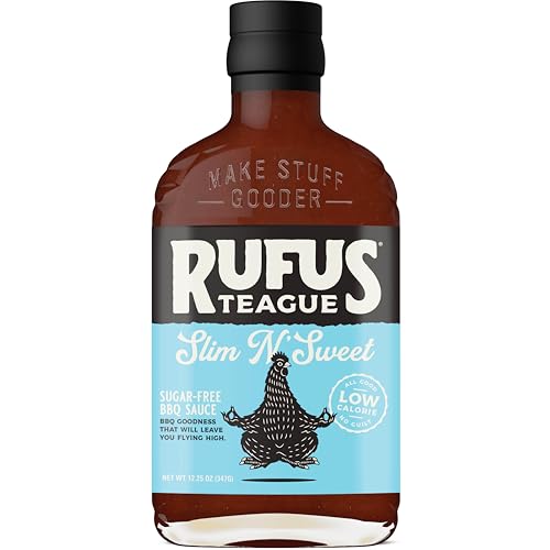 Rufus Teague Sugar-Free BBQ Sauce Slim N' Sweet, Keto Sauce with Stevia, Natural Ingredients, Low Calorie, Award-Winning, Gluten-Free, Kosher, Non-GMO, 12.25 oz