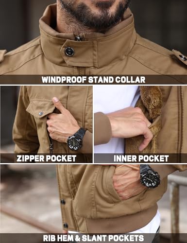 Image of TACVASEN Men's Lightweight Military Cotton Jacket Casual Windbreaker Coat | with zipper and hidden snap,stand collar,multi pockets,tactical m65 field cargo outerwear for winter & fall,utility windproof