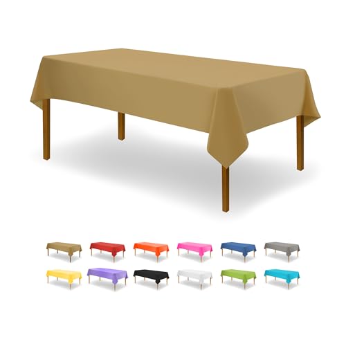 Image of Party Dimensions Gold Disposable Plastic Tablecloth for Rectangle Tables (48 Pack) Premium Decorative Table Cloths for Parties, Events & Weddings, Indoors & Outdoors, 54 x 108 inches