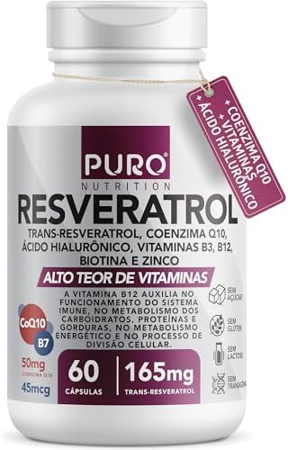 Resveratrol Trans 165 mg Puro Nutrition + Coenzima Q10, Ácido Hia...