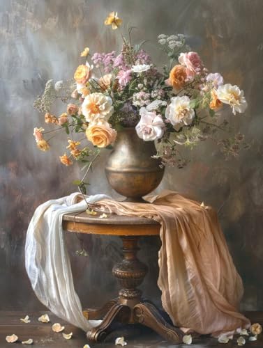 Peinture sur toile fleurs vase grand format pour creer un salon cosy
