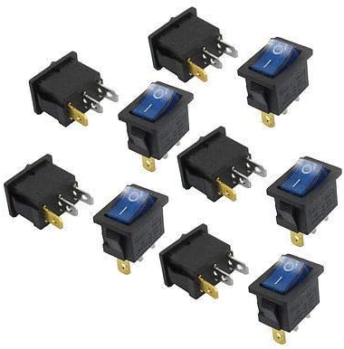 Switch 10 X AC 6A/250V 10A/125V 3 Pin SPST Blue Neon Lamp On/Off Boat Rocer
