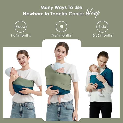 Image of Baby Wrap Carrier, Lightweight Baby Wearing Wraps for Newborn and Infant, Soft Swaddle Holder Carrier, Cozy Baby Sling 7-35 lbs Blue+Green