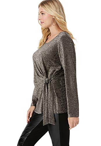 Jessica London Women's Plus Size Shimmery Side-Gathered Tunic Metallic Long Shirt - 14/16, Red Shimmer #TOP3