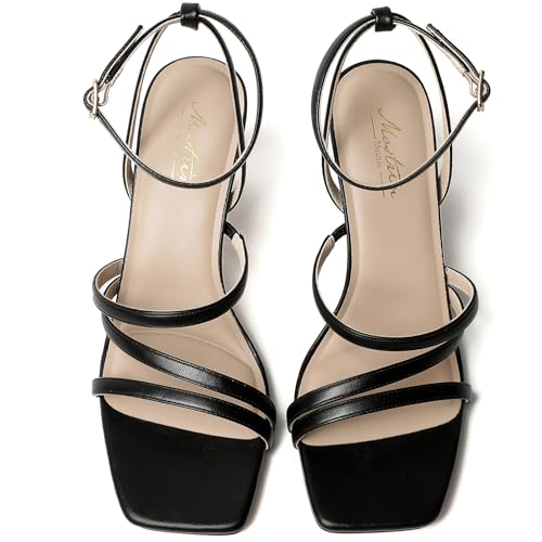 Image of Mostrin Womens Sandals Strappy Heels for Women Ankle Strap Lace Up Heels Square Open Toe Heels Tie Up Stiletto High Heeled Sandals for Prom, Party, Daily Wear