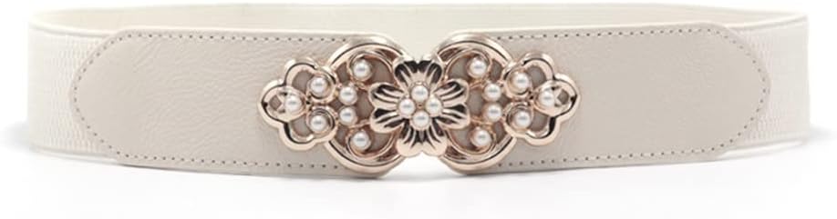 Dress Belts for Women Simple Waist Elastic Ladies Band Decoration Flower Sweater Party Belt Girdle Belt Gift (Color : Beige, Size : One Size)