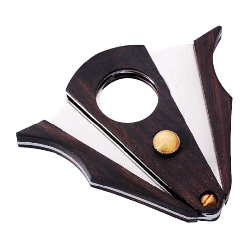 VYSLZ Cigarrskärare sax guillotin, rostfritt stål dubbelt blad, fläktformat vikbart metallmanuellt verktyg (B)