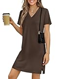 ANRABESS Summer Dress for Women 2026 Beach Vacation Clothes Short Sleeve V Neck Casual T Shirt Sundresses Travel Holiday Brown Medium