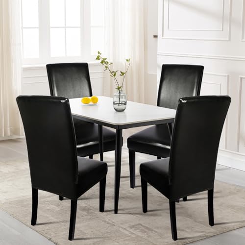 SearchI-Waterproof-PU-Leather-Dining-Chair-Covers-Set-of-4-Stretch-Oilproof-Parsons-Chair-Slipcovers-Removable-Washable-Kitchen-Chair-Protector-for-Dining-Room-Black SearchI Waterproof PU Leather Dining Chair Covers Set of 4 Stretch Oilproof Parsons Chair Slipcovers Removable Washable Kitchen Chair Protector for Dining Room Black