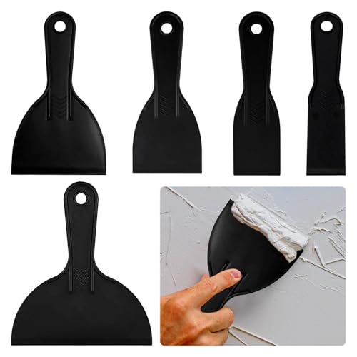 Plastic Scraper and Putty Knife Set 5-Piece Tool for Spackling, Cleaning, Caulking and Painting