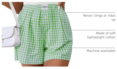 Image of LOMON Womens Boxer Shorts Casual Summer 2026 Pajama Lounge Sleep Pj Gingham Plaid Shorts Y2K Beach Bottoms
