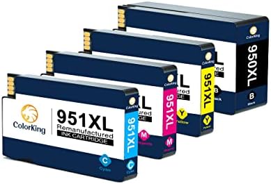 ColorKing Remanufactured 950XL 951XL Ink Cartridges Replacement for HP 950XL 951XL Combo Pack for HP Officejet Pro 8600 ink 8610 8620 8100 8615 8616 8625 8630 (1 Black, 1 Cyan, 1 Magenta , 1 Yellow)