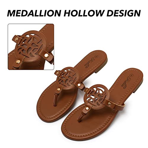 Katliu Women's Flat Sandals Flip Flop Sandals Comfortable Dressy Thong Sandals Brown #TOP2