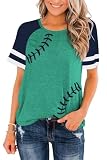 Sunidol Womens Cyan Green Baseball Tees Short Sleeve Raglan Shirt Crewneck Patchwork Casual Loose Comfy T-Shirts S
