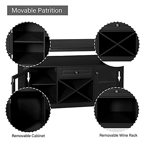 Yokstore Buffet Sideboard Cabinet, Bar Storage Cabinet With Wine Rack Open Shelf, Cupboard Table For Home Kitchen Dinning Room, Wooden Console 2 & Glass Doors, 1 Drawer, Black 45.7 X 15.7 32.3 #TOP7