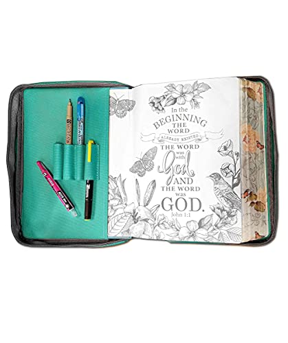 G.t. Luscombe Company, Inc. Armor Of God Bible Cover & Book Case | Oxford Cloth With Handle & Cross Emblem Zipper-Pull 4 Pen Loops Inside Cover | Outside Pocket | Tiffany Blue X-Large 10 X 7.25 X 2” #TOP5
