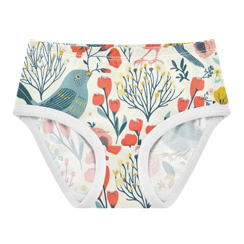 Toddler Girl Panties, Spring Floral Birds Girls' Cotton Brief Underwear, 2T–8 Years