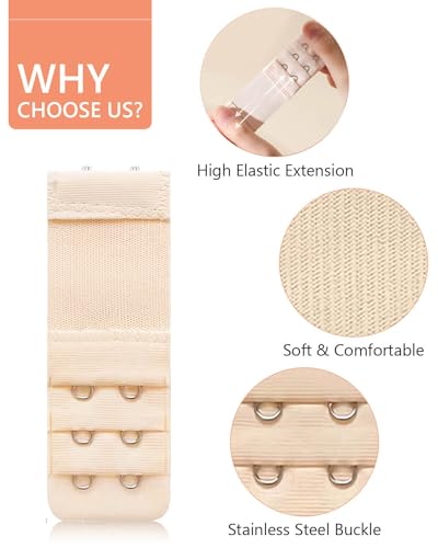 6 PCS Women's Bra Extenders 2 Hook 3 Row Soft Comfortable Stretchy Bra Extension Strap Elastic Bra Band Hook Bra Strap Extender Bra Extenders 2 Hooks Plus Size3
