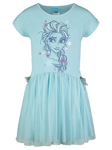 Disney Frozen Elsa Toddler Girls Mesh Skirt Short Sleeve Dress Bow Blue 3T