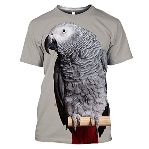 T-shirt imprimé 3D perroquet gris vêtement col rond décontracté homme mode hip hop fitness XL