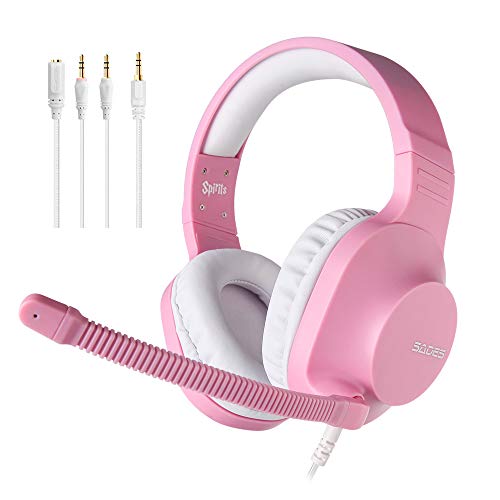 SADES Headset für Mädchen, Spirits Over-Ear-Stereo-Headset mit Mikrofon und Lautstärkeregelung, Y-Adapter, Bequeme Ohrmuscheln, für PC, Laptop, Mac, PS4, Nintendo Switch (Rosa)