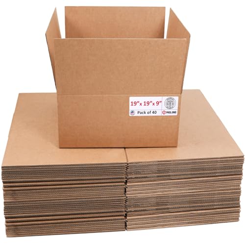 Image of Medium Cardboard Boxes 19 inchL x 19 inchW x 9 inchH (Pack of 40) - USA-Made Packing Boxes for Moving, Shipping, or Storage - USPS, UPS, FedEx Approved - Professional Packing Supplies for Moving | USA-Made Packing Boxes for Moving, Shipping, or Storage - USPS, UPS, FedEx Approved - Professional Packing Supplies