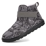 CERYTHRINA Womens Mens Worm Lined Snow Boots Fur Lining Ankle Bootie High Top Anti-Slip Waterproof Insulated Outdoor Thickening Slip On Winter Camouflage Sneakers Walking Shoes Grey 47
