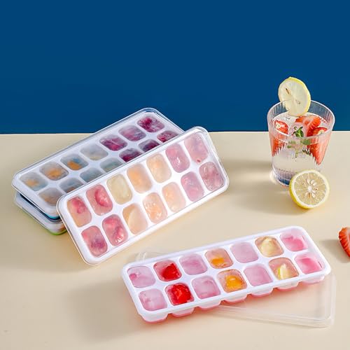Bandeja de hielo de silicona con 14 cubos y tapa, color rosa miniatura 3