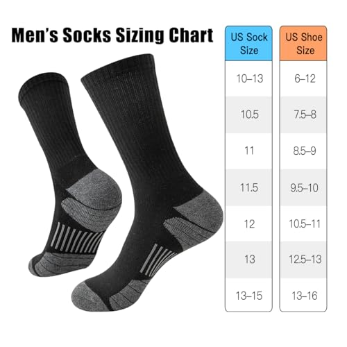 JOYNÉE 8 Pairs Mens Crew Socks Cushioned Moisture Wicking Athletic Socks Work Breathable Socks for Men,Black,Sock Size:10-13 6