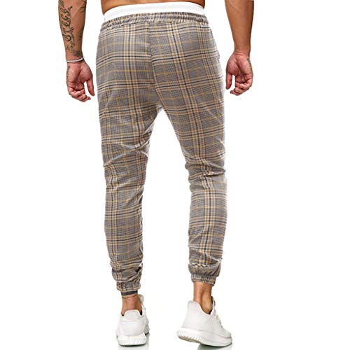 Fashion Mens Casual Solid Loose Plaid Lattice Sweatpant Trousers Sport Jogger Pant