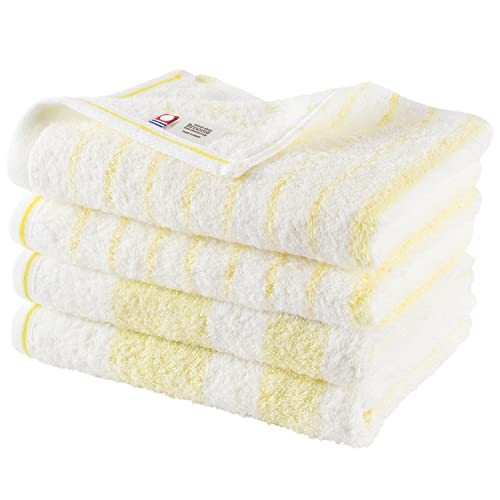 ブルーム 今治タオル 認定 フェイスタオル 4枚セット ナチュラルボーダー 吸水 速乾 部屋干し やわらか 綿100％ 日本製 (イエロー)