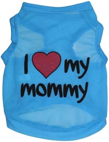 PETSARY Cotton Dog Tee Shirt Sleeveless Vest Apparel | I Love My Mommy Printed Summer Lightweight Pet T-Shirts | Soft Costume Outfit for Recovery Suit | Chihuahua Yorkies Bulldog Clothes Large, Blue