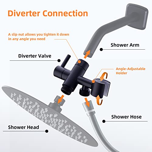 Brass Shower Arm Diverter With Handshower Mount Universal Shower Wand Holder Valve Bathroom 3-Way Universal Shower System Replacement For Handheld Shower And Fixed Shower Head,Matte Black #TOP2