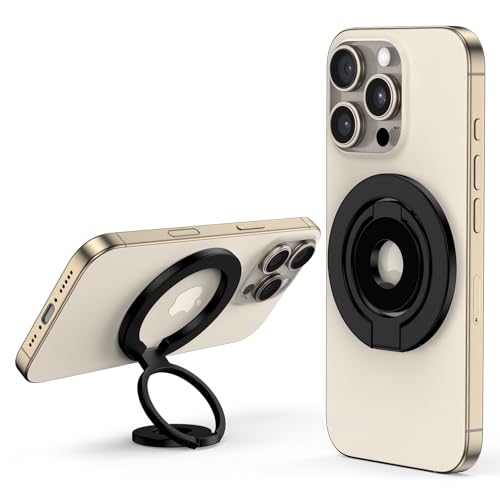 3-Fold Magnetic iPhone Ring Holder, Double-Sided MagSafe Phone Grip & Stand, 360° Rotatable Kickstand for iPhone 17/16/15 Pro Max,14/13/12 Series, for Magnetic Car Mount,with Metal Ring for All Phones