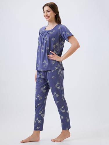 Image of AV2 Women's Cotton Printed Short Sleeve Night Suit Set | Pajama Set | Casual Night Dress for Women | Airport Look Coord Set -2128