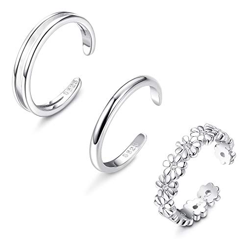 Sllaiss 3 Pcs Sterling Silver Toe Rings For Women Daisy Flower Band Toe Ring Set Open Beach Foot Jewelry #TOP14